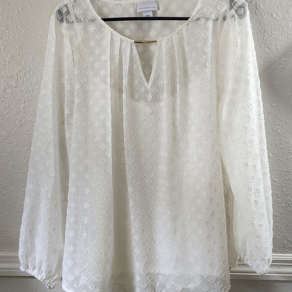 Liz Claiborne White 3/4 Sleeve Pleated Blouse
